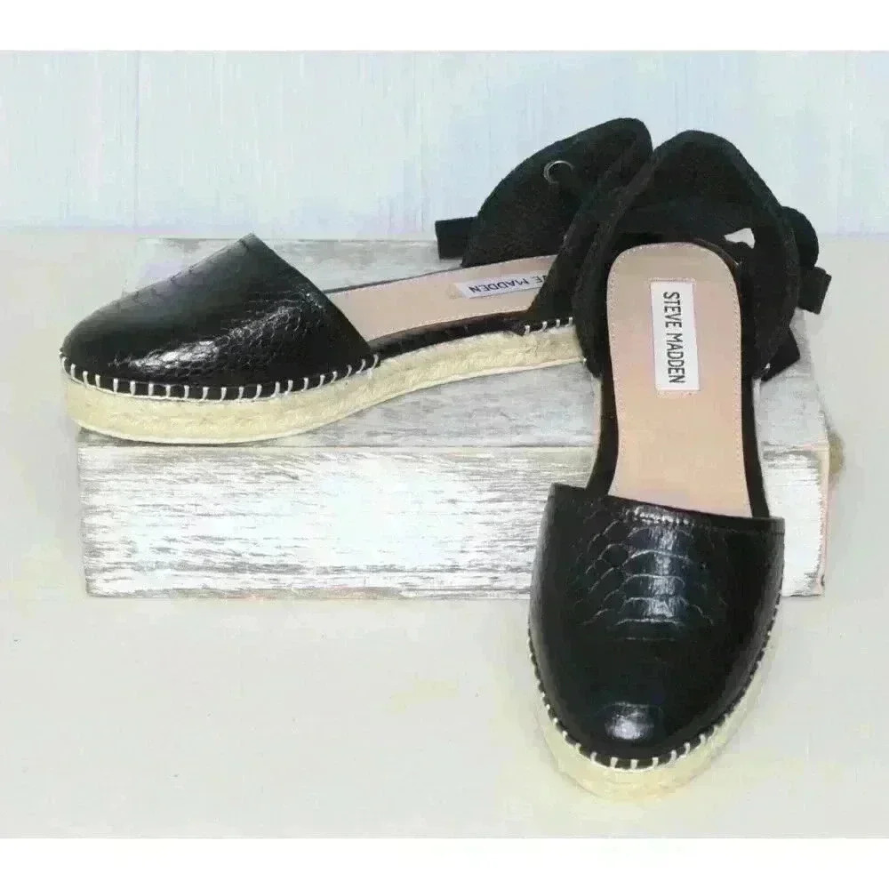 Steve Madden Remmyy‎ Black Snake Leather Tie Up Boho Y2K Sandals Women's Size 7B